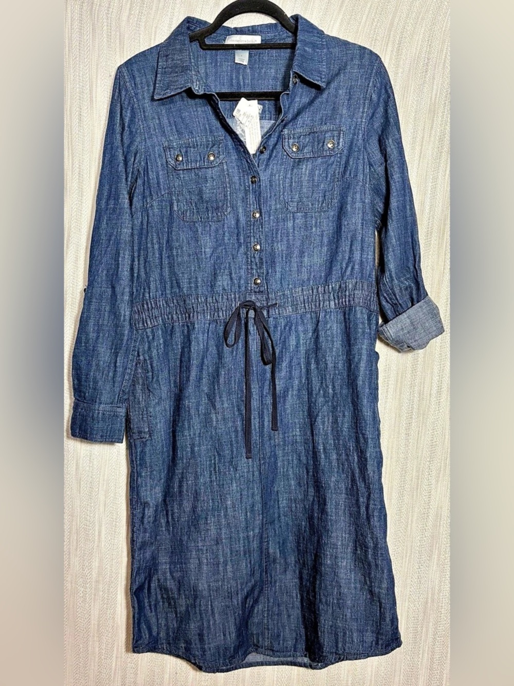 christopher & banks Denim Shirt Dress 100% Cotton Midi Dress Blue Size 6